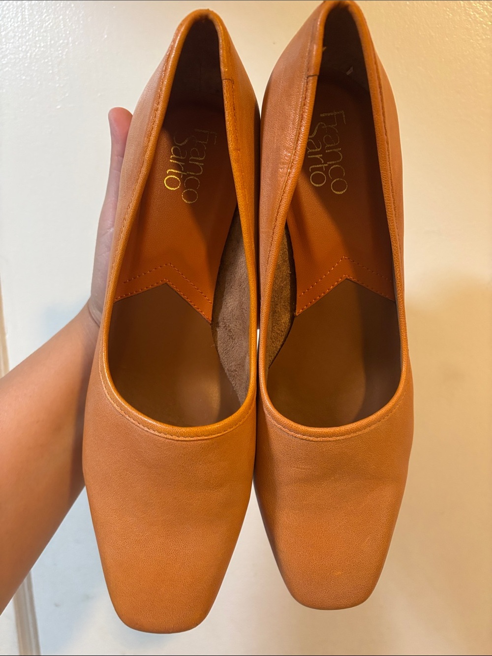 Franco Sarto Cognac Square-Toe Leather Flats